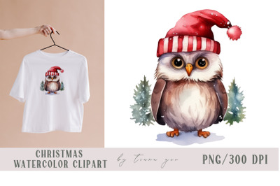 Cute watercolor Christmas winter owl clipart- 1 png