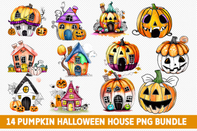 Pumpkin Halloween House PNG Bundle