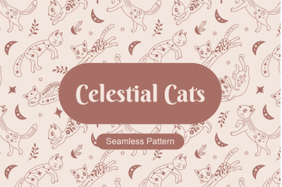 Celestial Cats Seamless Pattern