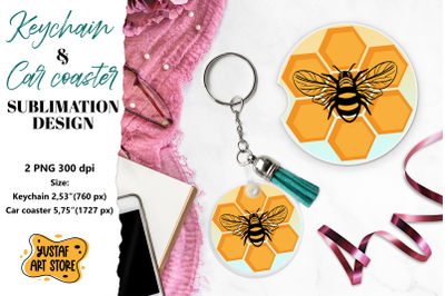 Bee Keychain sublimation. Bee Car coaster sublimation.