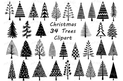 Doodle Christmas Tree Silhouettes Clipart