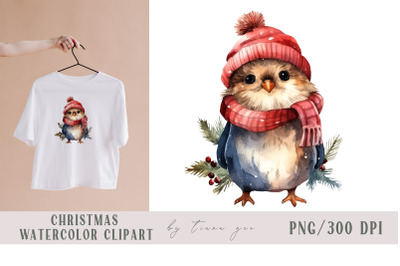 Cute watercolor Christmas winter bird clipart- 1 png