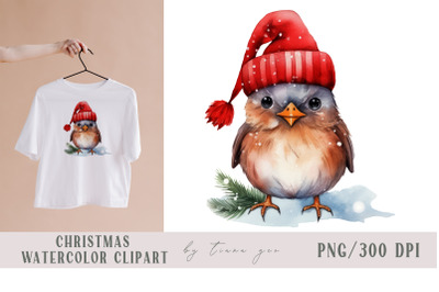 Watercolor sparrow Christmas winter bird clipart- 1 png