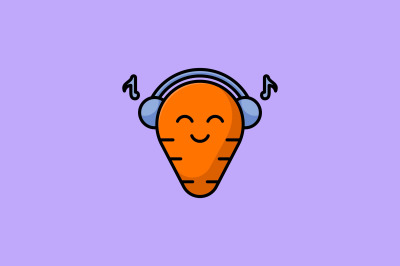 happy face carrot with headphones vector template logo design