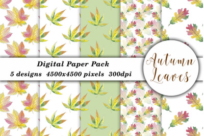 Leaves Autumn Watercolor Seamless Pattern PNG JPG