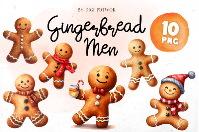 Cute Watercolor Gingerbread Men Bundle | PNG cliparts