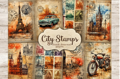 City Stamps Junk Journal Pages | Vintage Collage Sheet