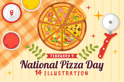 14 National Pizza Day Vector Illustration