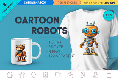 Cartoon cool robots. T-Shirt&2C; Sticker.