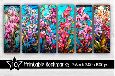 Orchids stained glass Bookmarks Printable 2x6 inch