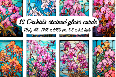 12 Orchids stained glass posters\cards