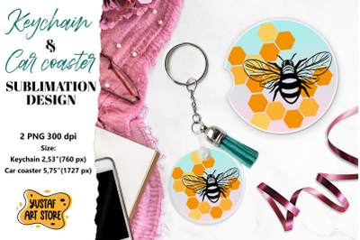 Bee Keychain sublimation. Bee Car coaster sublimation.