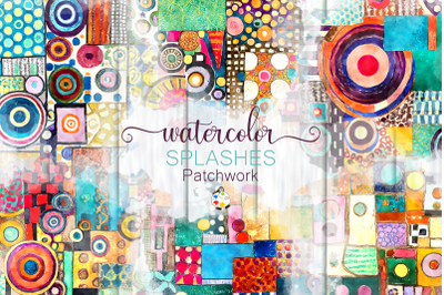 Patchwork Pattern Splashes - Watercolor Background Elements