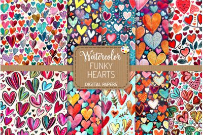 Funky Hearts Set 3 - Transparent Watercolor Pattern Papers