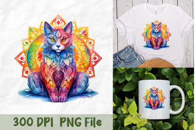 Mystical Cat Mandala Art