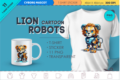 Cartoon lion robots. T-Shirt, Sticker.