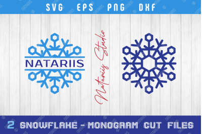 2 Snowflakes. Monogram Split SVG Cutting files.