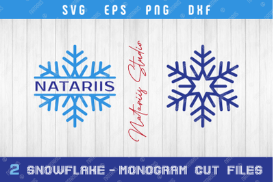 2 Snowflakes. Monogram Split SVG Cutting files.