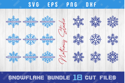 18 Snowflakes. Monogram Split SVG Cutting files.