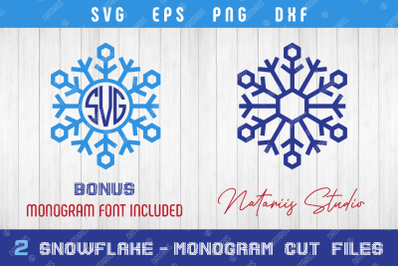 2 Snowflakes. Monogram SVG Cutting files.