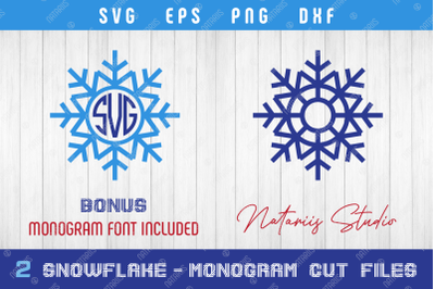 2 Snowflakes. Monogram SVG Cutting files.