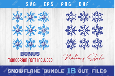 18 Snowflakes. Monogram SVG Cutting files.