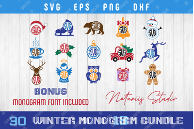 30 Funny Winter Holidays Monogram SVG Cut files.