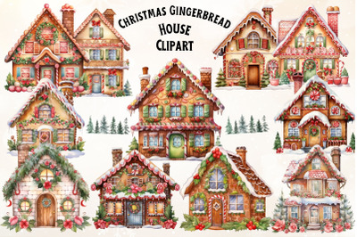 Watercolor Christmas Gingerbread House Clipart