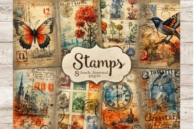 Stamps Junk Journal Pages | Vintage Collage Sheet