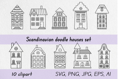 Scandinavian doodle houses set