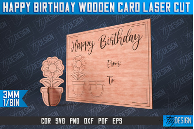 Happy Birthday Wooden Card Laser Cut | Laser Cut SVG Design | CNC File