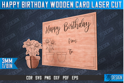 Happy Birthday Wooden Card Laser Cut | Laser Cut SVG Design | CNC File