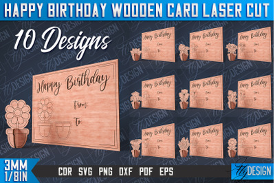 Happy Birthday Wooden Card Laser Cut | Laser Cut SVG Design | CNC File