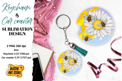 Bee Keychain sublimation. Bee Car coaster sublimation.