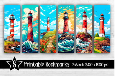 Lighthouse Bookmarks Printable 2x6 inch