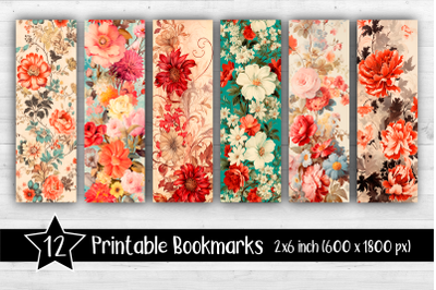 Vintage flowers Bookmarks Printable 2x6 inch