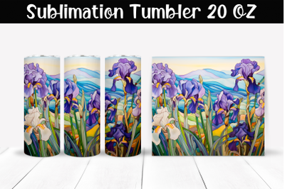 Irises stained glass Sublimation Tumbler Wrap 20 oz