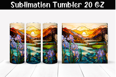 Irises stained glass Sublimation Tumbler Wrap 20 oz