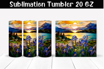 Irises stained glass Sublimation Tumbler Wrap 20 oz