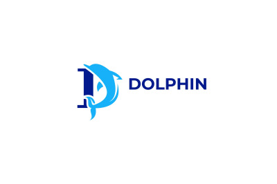 letter d dolphin vector template logo design