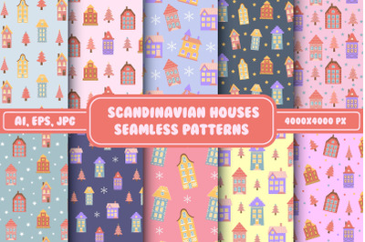 Scandinavian houses seamless patterns