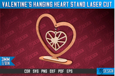 Valentine&#039;s Hanging Heart Stand Laser Cut SVG Design