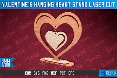 Valentine&amp;&23;039;s Hanging Heart Stand Laser Cut SVG Design