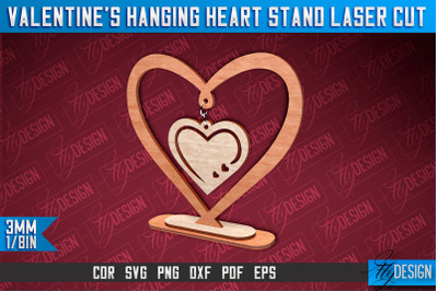 Valentine&amp;&23;039;s Hanging Heart Stand Laser Cut SVG Design