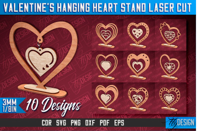 Valentine&#039;s Hanging Heart Stand Laser Cut SVG Design