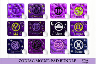 Zodiac Mouse Pad PNG Bundle. 3D Inflated Puff Zodiac PNG.