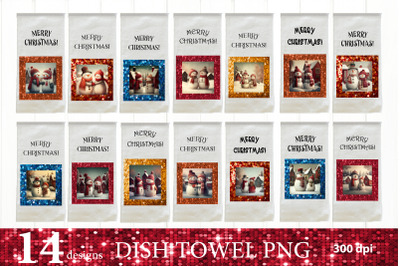 Snowman Kitchen Dish Towel Bundle PNG. Merry Christmas PNG