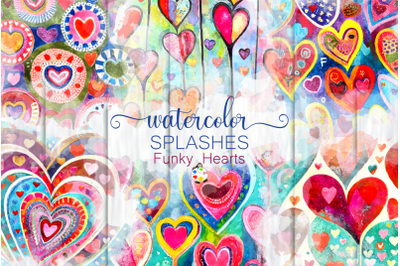 Funky Heart Splashes Set 2 - Watercolor Backgrounds