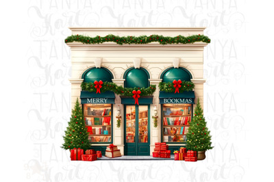 Book Store Christmas Scene PNG, Merry Bookmas Sublimation PNG