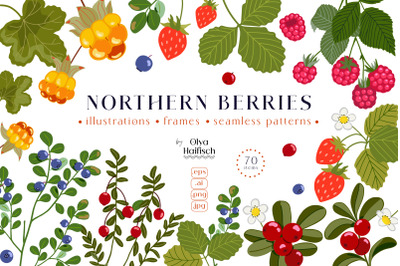 Northern Berries Vector Collection. Illustrations, Frames, Patterns